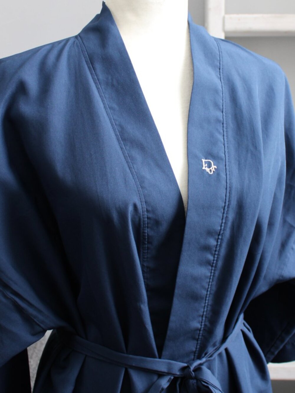 Christian Dior Monsieur Vintage Robe Kimono Navy Blue with Waist Belt One Size - Picture 4 of 5
